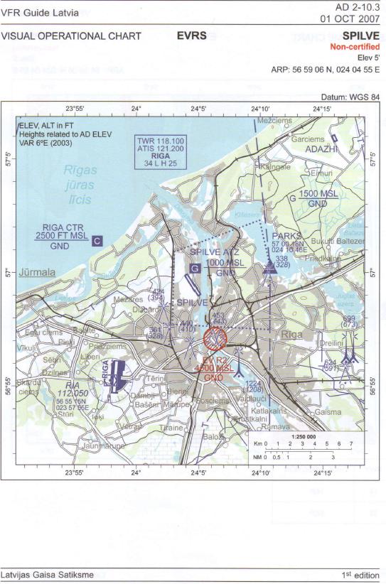 Карта Риги и аэродрома Спилве.